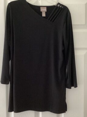 Chico's Black V-Neck Long-Sleeve Tunic with Triple Shoulder Straps